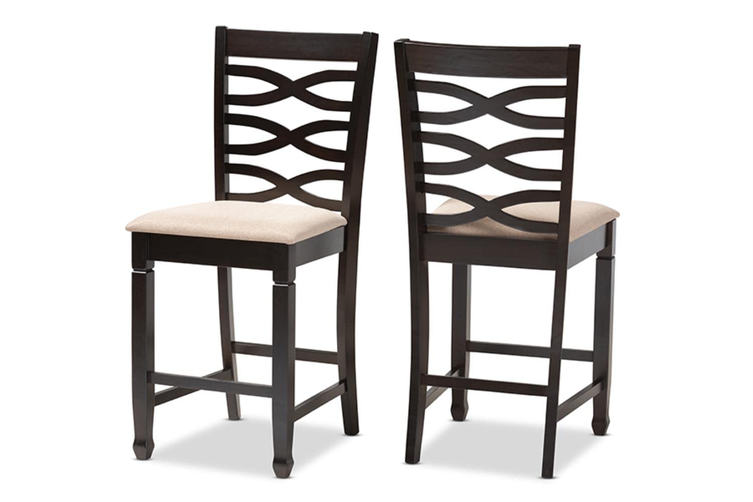 Baxton Studio Lanier Modern and Contemporary Sand Fabric Upholstered Espresso Brown Finished Wood Counter Height Pub Chair Set